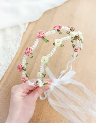 Pretty Rose Flower & Pearl Decor Headpiece